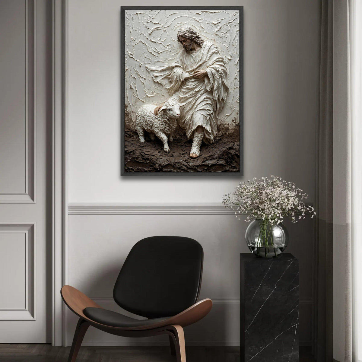 Gentle Shepherd with Lamb Canvas, Religious Wall Art, Spiritual Home Decor, Christian Scripture Canvas, Peaceful Ready To Hang Decoration