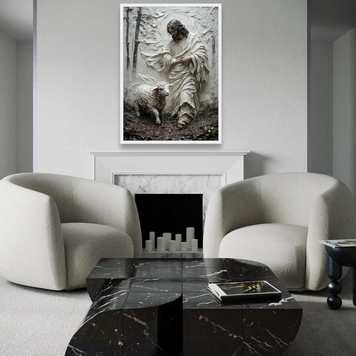 Jesus with Lamb Canvas Wall Art, Religious Christian Decor, Spiritual Shepherd Painting, Faith Symbol Canvas, Ready To Hang Decoration