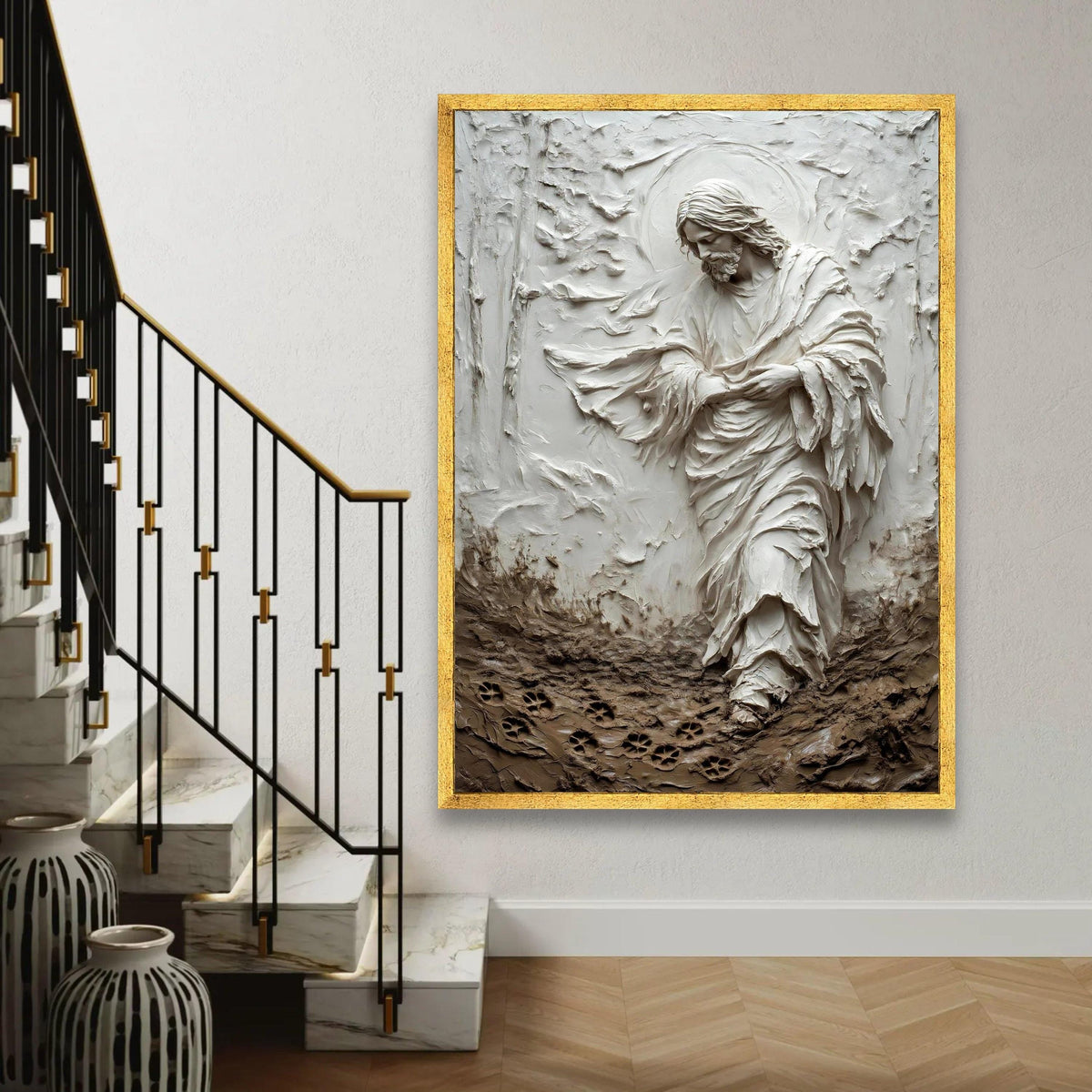 Sacred Jesus Figure Canvas Art, Spiritual Religious Wall Decor, Faith Home Decoration, Christian Prayer Canvas, Ready To Hang Decoration