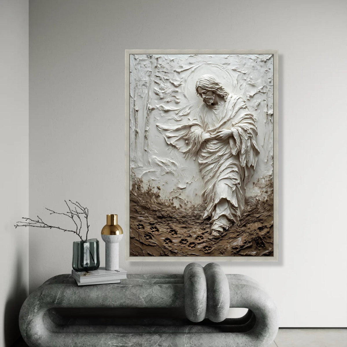 Sacred Jesus Figure Canvas Art, Spiritual Religious Wall Decor, Faith Home Decoration, Christian Prayer Canvas, Ready To Hang Decoration