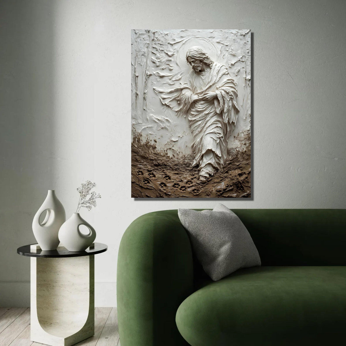 Sacred Jesus Figure Canvas Art, Spiritual Religious Wall Decor, Faith Home Decoration, Christian Prayer Canvas, Ready To Hang Decoration