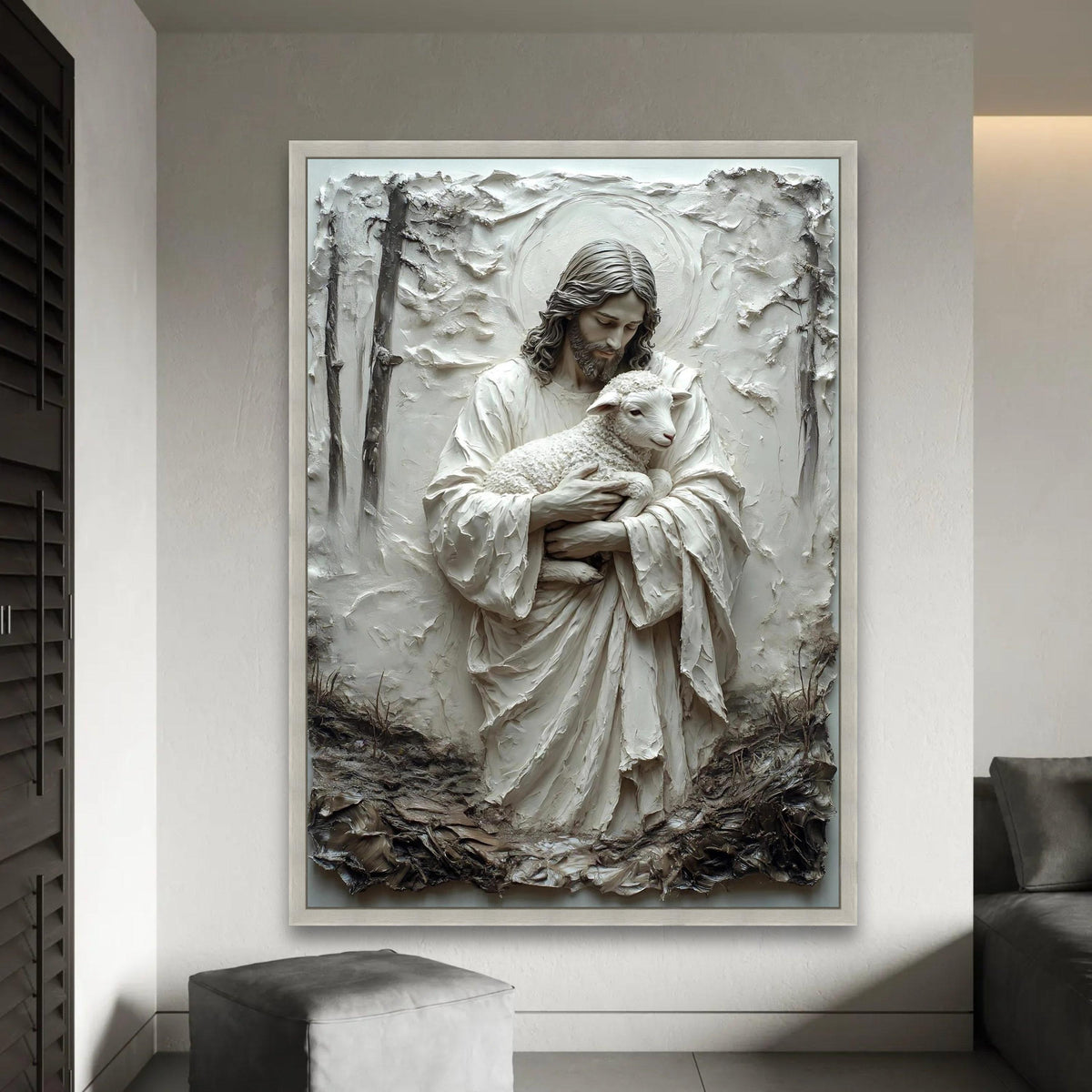 Gentle Savior Embrace, Jesus Holding Lamb Canvas, Religious Spiritual Wall Art, Christian Home Decoration, Ready To Hang Decoration