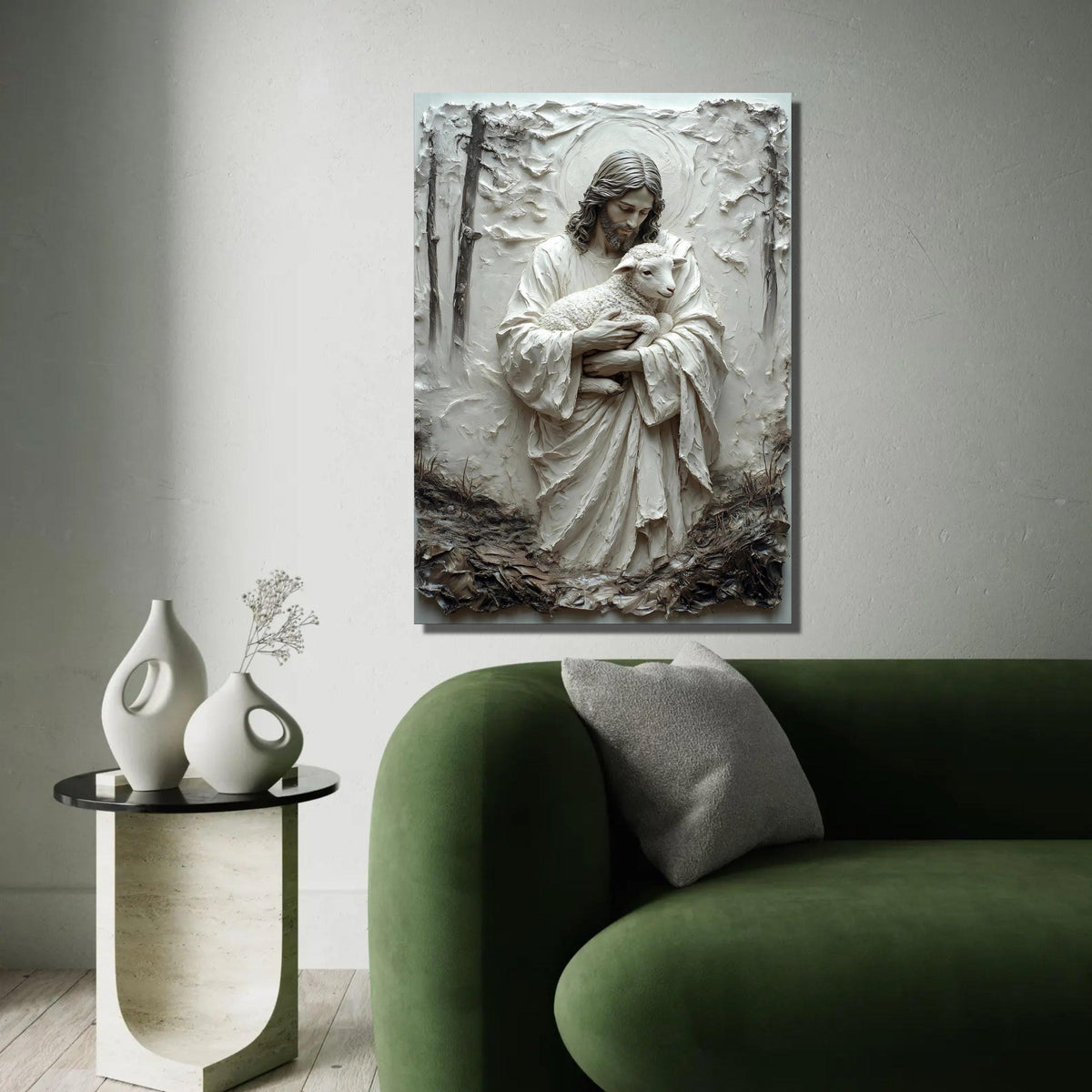 Gentle Savior Embrace, Jesus Holding Lamb Canvas, Religious Spiritual Wall Art, Christian Home Decoration, Ready To Hang Decoration