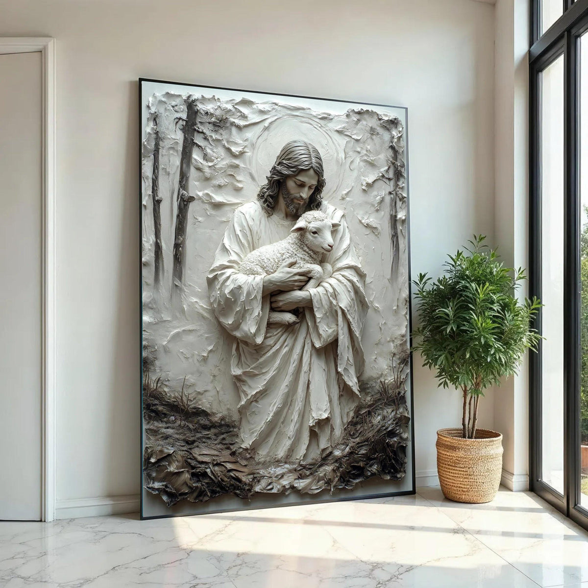 Gentle Savior Embrace, Jesus Holding Lamb Canvas, Religious Spiritual Wall Art, Christian Home Decoration, Ready To Hang Decoration