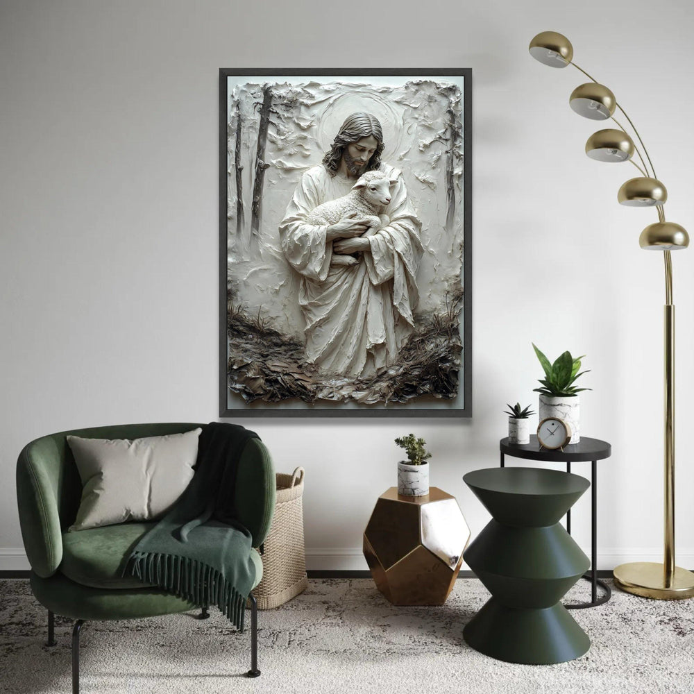 Gentle Savior Embrace, Jesus Holding Lamb Canvas, Religious Spiritual Wall Art, Christian Home Decoration, Ready To Hang Decoration