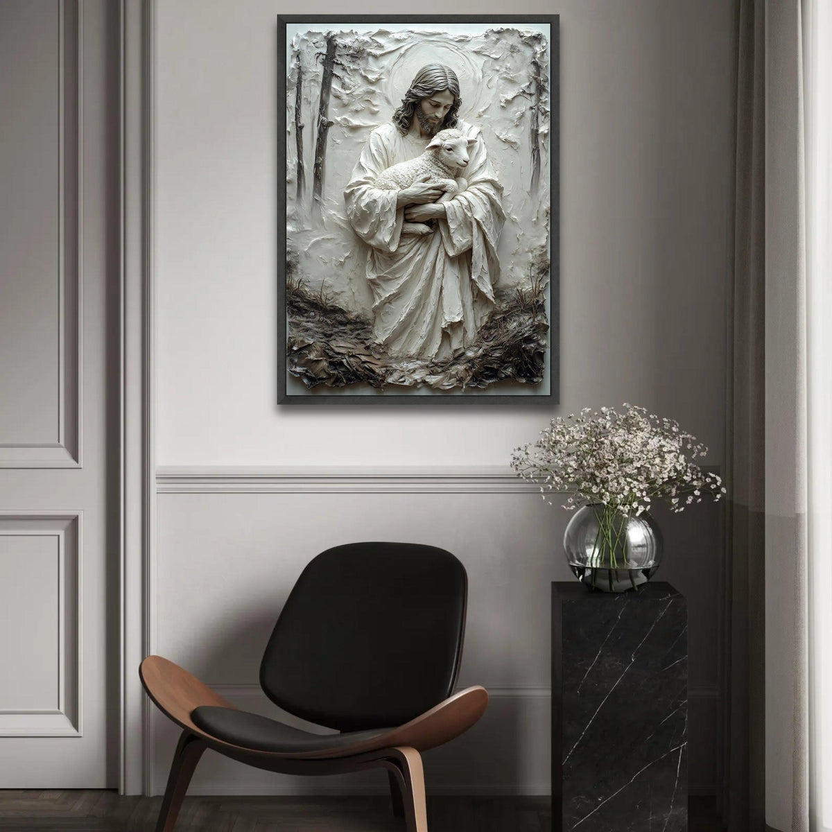 Gentle Savior Embrace, Jesus Holding Lamb Canvas, Religious Spiritual Wall Art, Christian Home Decoration, Ready To Hang Decoration