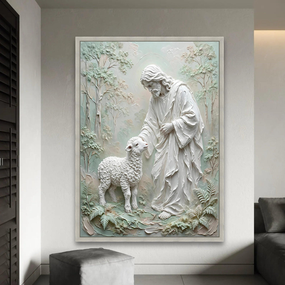Gentle Shepherd with Lamb Canvas, Religious Wall Art, Christian Home Decor, Spiritual Canvas, Peaceful Nature Ready To Hang Decoration