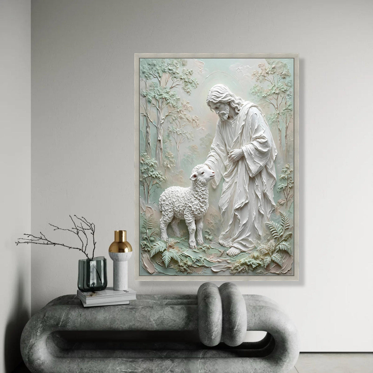 Gentle Shepherd with Lamb Canvas, Religious Wall Art, Christian Home Decor, Spiritual Canvas, Peaceful Nature Ready To Hang Decoration
