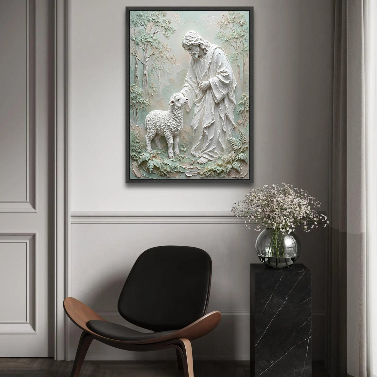 Gentle Shepherd with Lamb Canvas, Religious Wall Art, Christian Home Decor, Spiritual Canvas, Peaceful Nature Ready To Hang Decoration