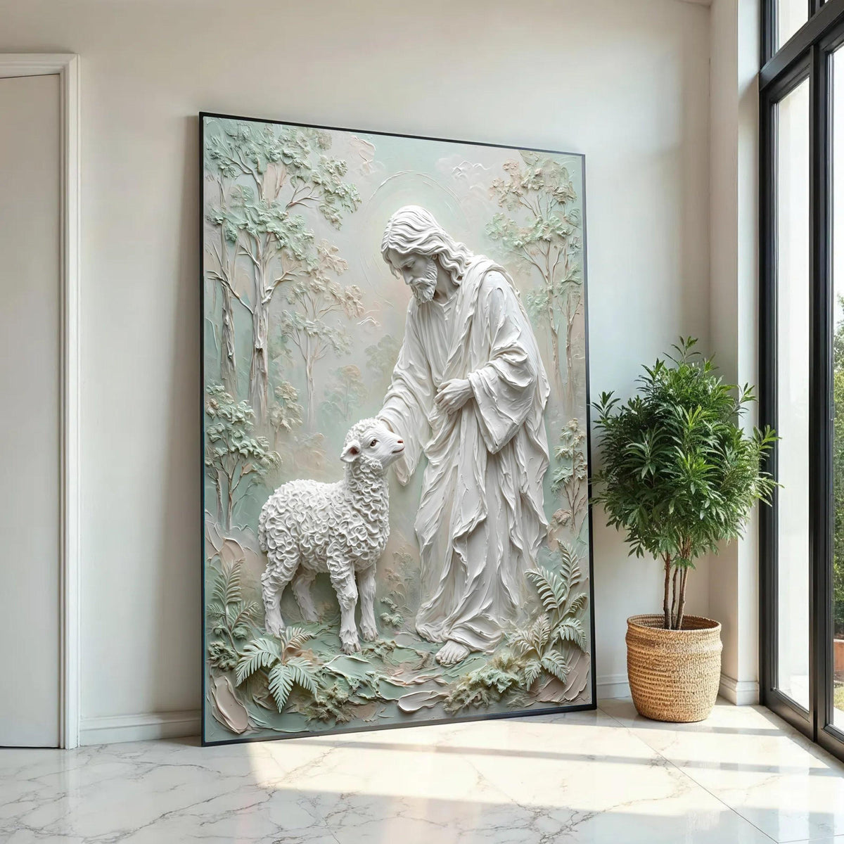 Gentle Shepherd with Lamb Canvas, Religious Wall Art, Christian Home Decor, Spiritual Canvas, Peaceful Nature Ready To Hang Decoration