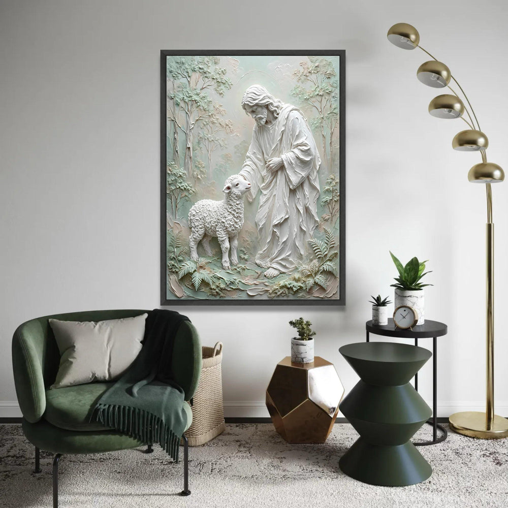 Gentle Shepherd with Lamb Canvas, Religious Wall Art, Christian Home Decor, Spiritual Canvas, Peaceful Nature Ready To Hang Decoration