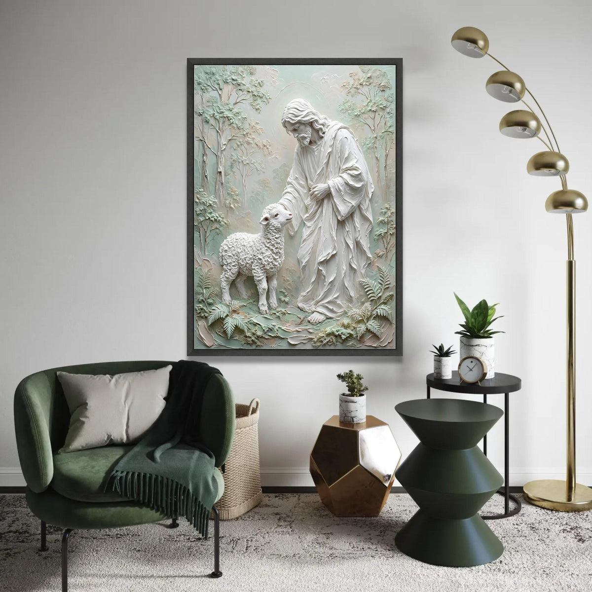 Gentle Shepherd with Lamb Canvas, Religious Wall Art, Christian Home Decor, Spiritual Canvas, Peaceful Nature Ready To Hang Decoration