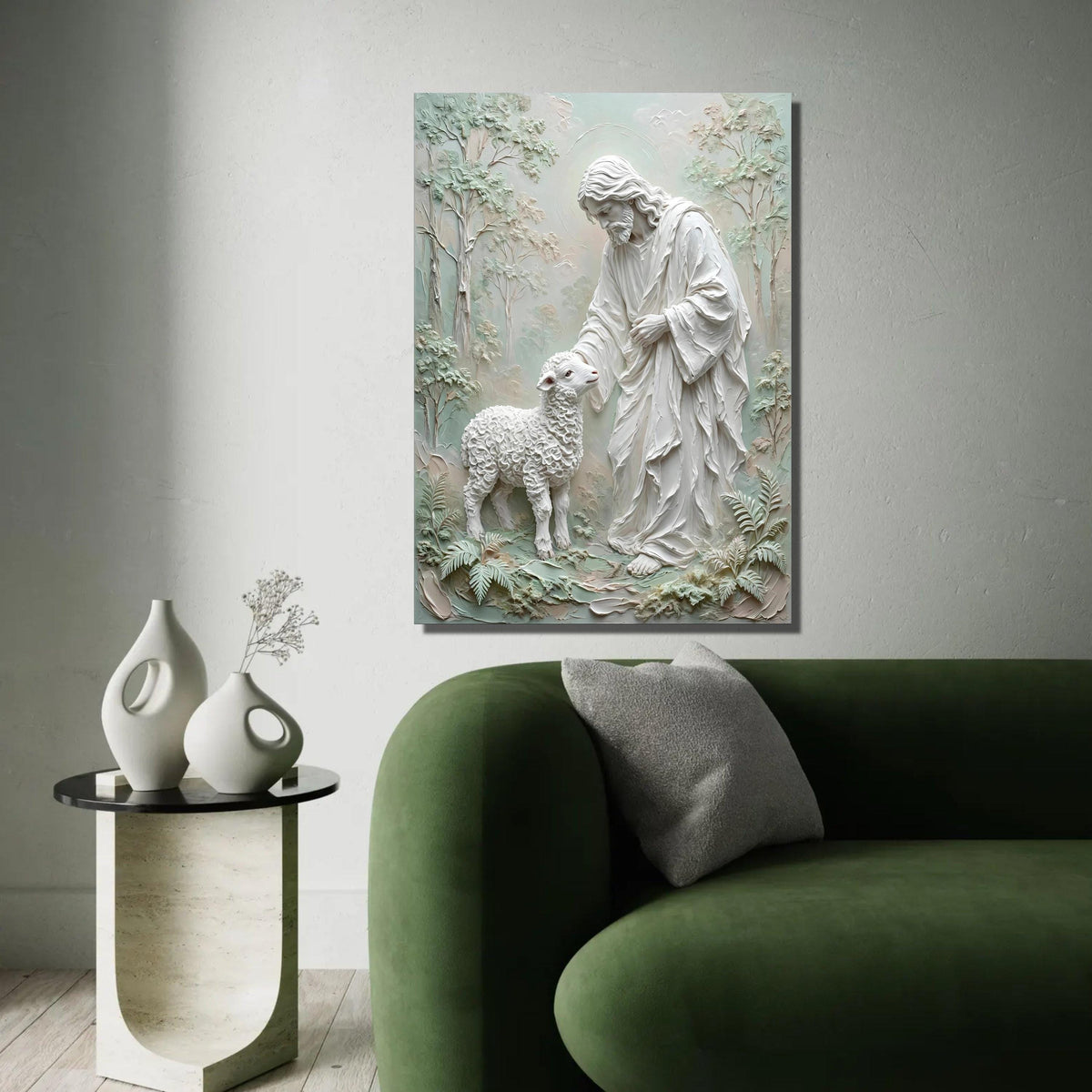 Gentle Shepherd with Lamb Canvas, Religious Wall Art, Christian Home Decor, Spiritual Canvas, Peaceful Nature Ready To Hang Decoration