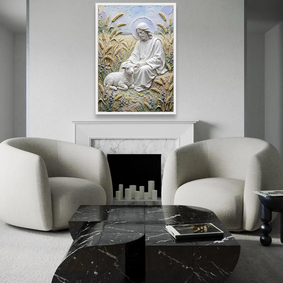Gentle Shepherd with Lamb Canvas, Religious Wall Art, Spiritual Jesus Decor, Peaceful Pastoral Scene, Christian Ready To Hang Decoration