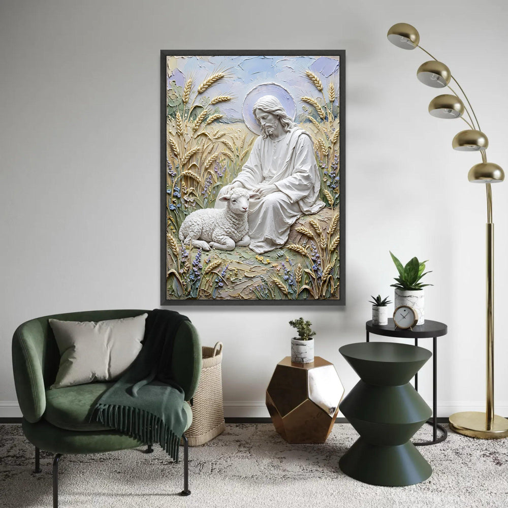 Gentle Shepherd with Lamb Canvas, Religious Wall Art, Spiritual Jesus Decor, Peaceful Pastoral Scene, Christian Ready To Hang Decoration