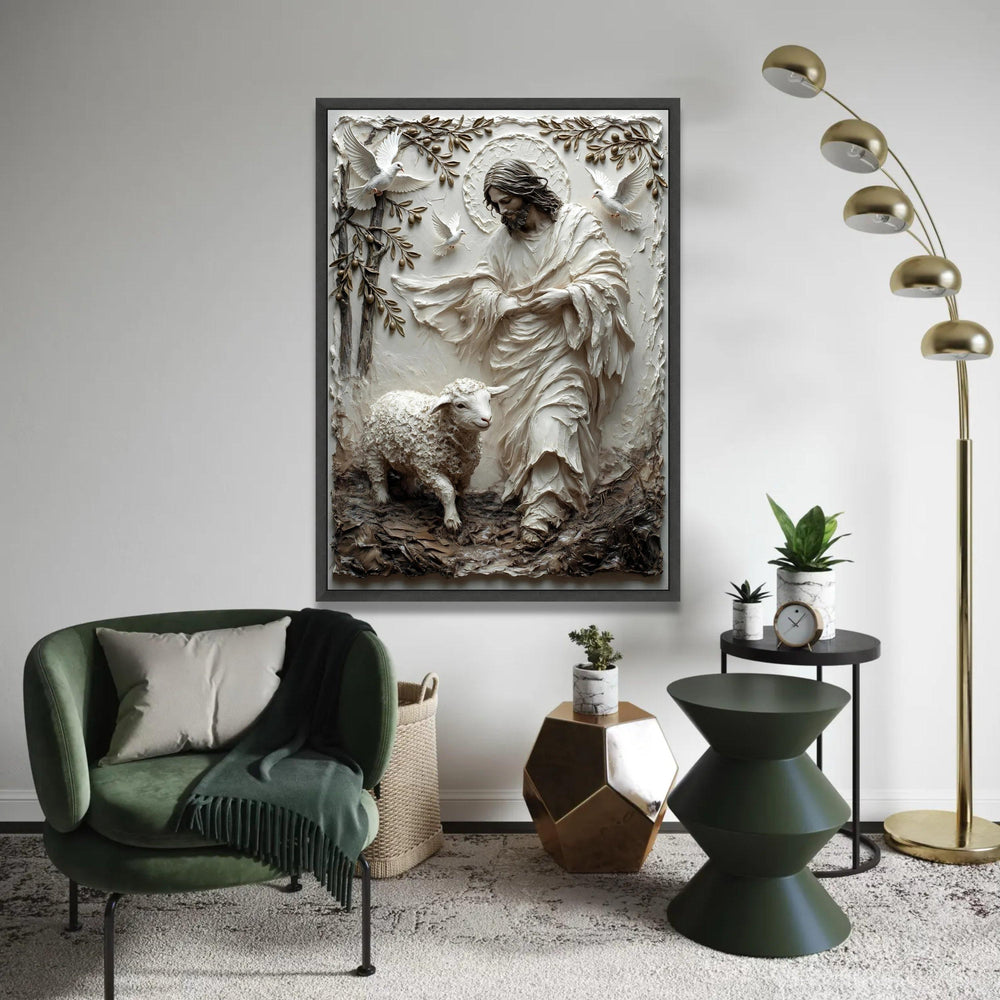 Jesus With Lamb and Doves Canvas, Religious Christian Wall Art, Spiritual Home Decoration, Inspirational Canvas Ready To Hang Decoration