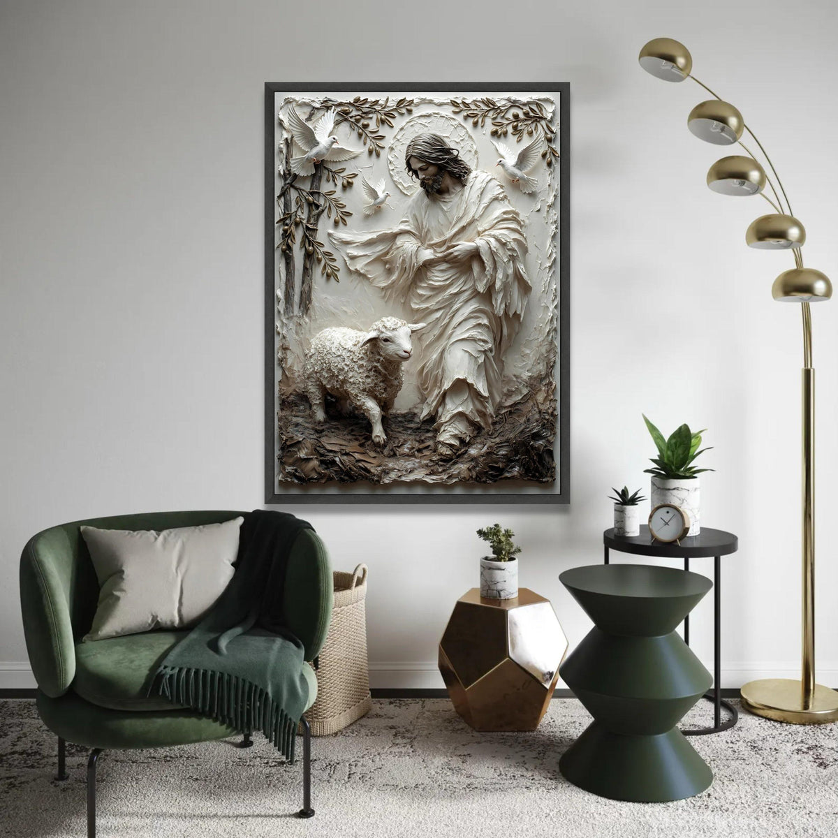Jesus With Lamb and Doves Canvas, Religious Christian Wall Art, Spiritual Home Decoration, Inspirational Canvas Ready To Hang Decoration