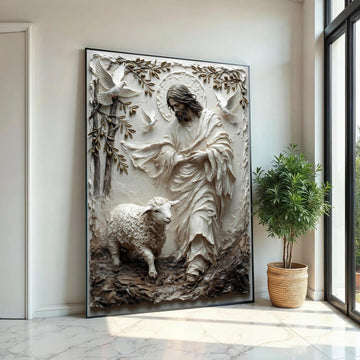 Jesus With Lamb and Doves Canvas, Religious Christian Wall Art, Spiritual Home Decoration, Inspirational Canvas Ready To Hang Decoration