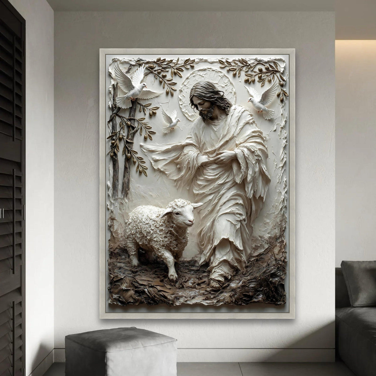 Jesus With Lamb and Doves Canvas, Religious Christian Wall Art, Spiritual Home Decoration, Inspirational Canvas Ready To Hang Decoration