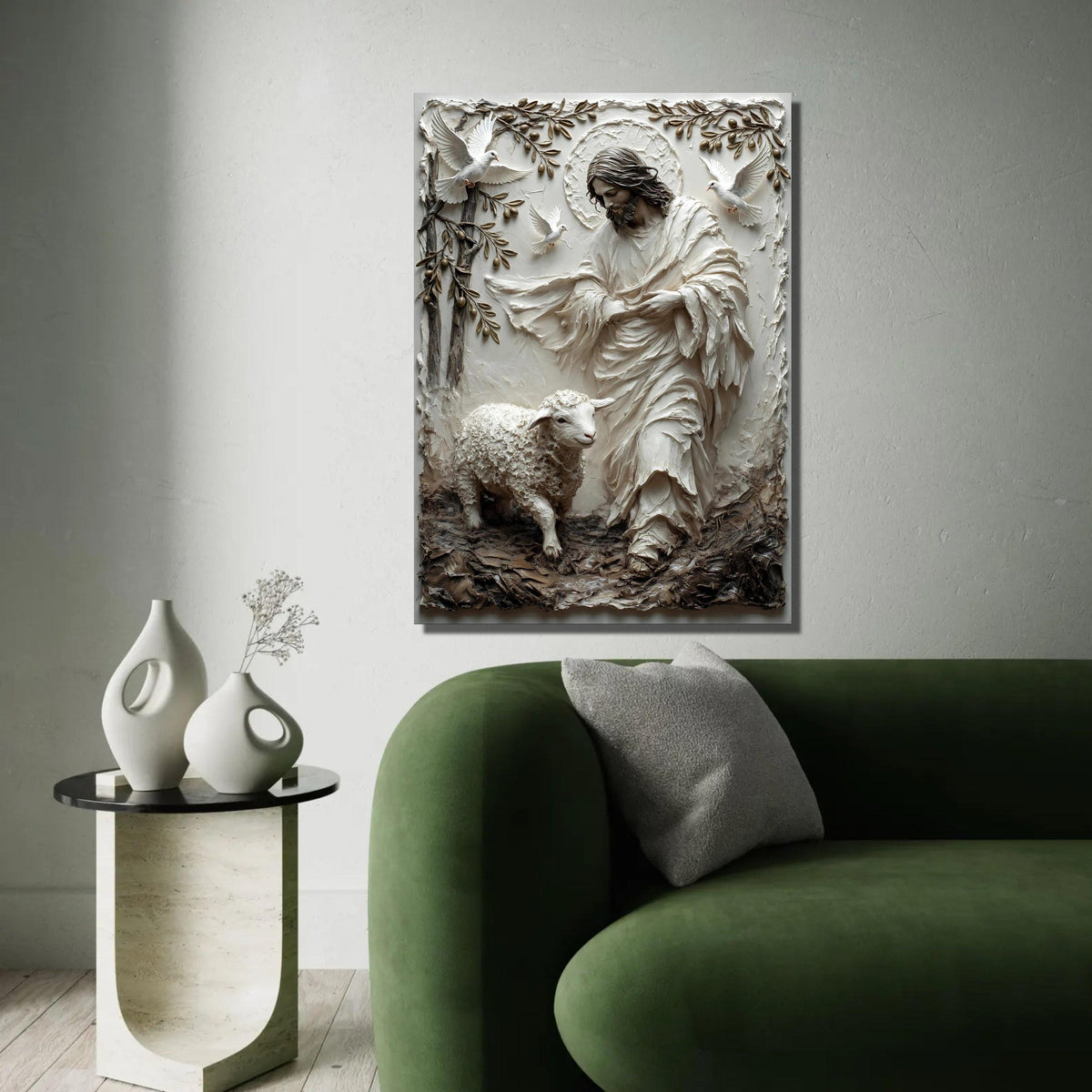Jesus With Lamb and Doves Canvas, Religious Christian Wall Art, Spiritual Home Decoration, Inspirational Canvas Ready To Hang Decoration