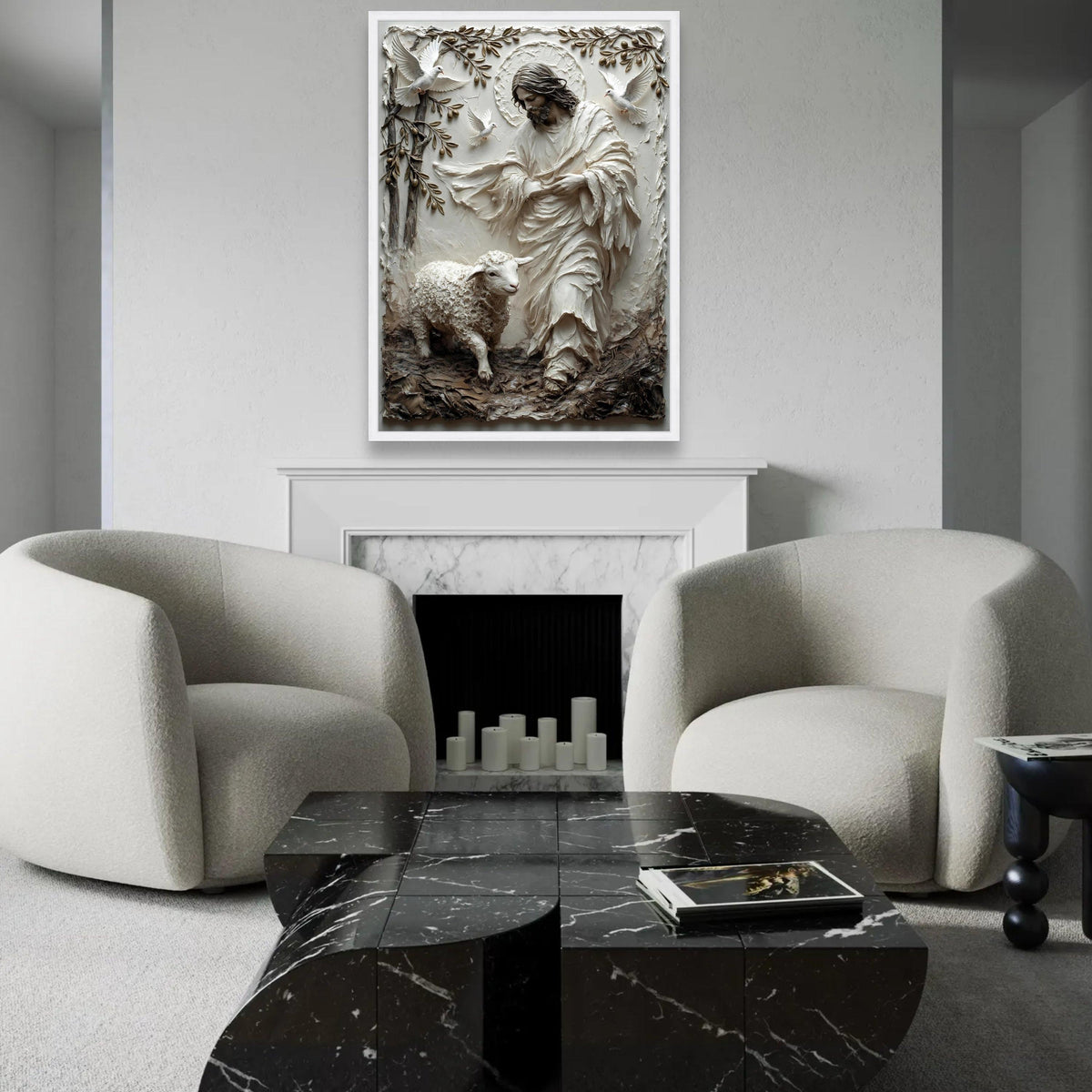 Jesus With Lamb and Doves Canvas, Religious Christian Wall Art, Spiritual Home Decoration, Inspirational Canvas Ready To Hang Decoration