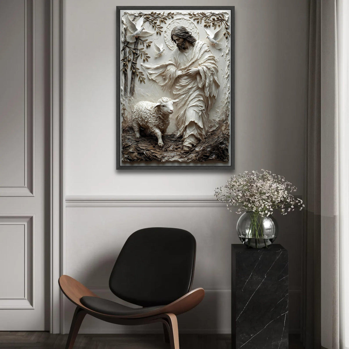 Jesus With Lamb and Doves Canvas, Religious Christian Wall Art, Spiritual Home Decoration, Inspirational Canvas Ready To Hang Decoration