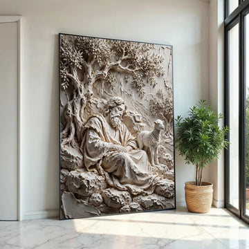 Serene Shepherd Scene Canvas, Rustic Olive Tree Wall Art, Peaceful Nature Landscape Canvas, Spiritual Home Ready To Hang Decoration