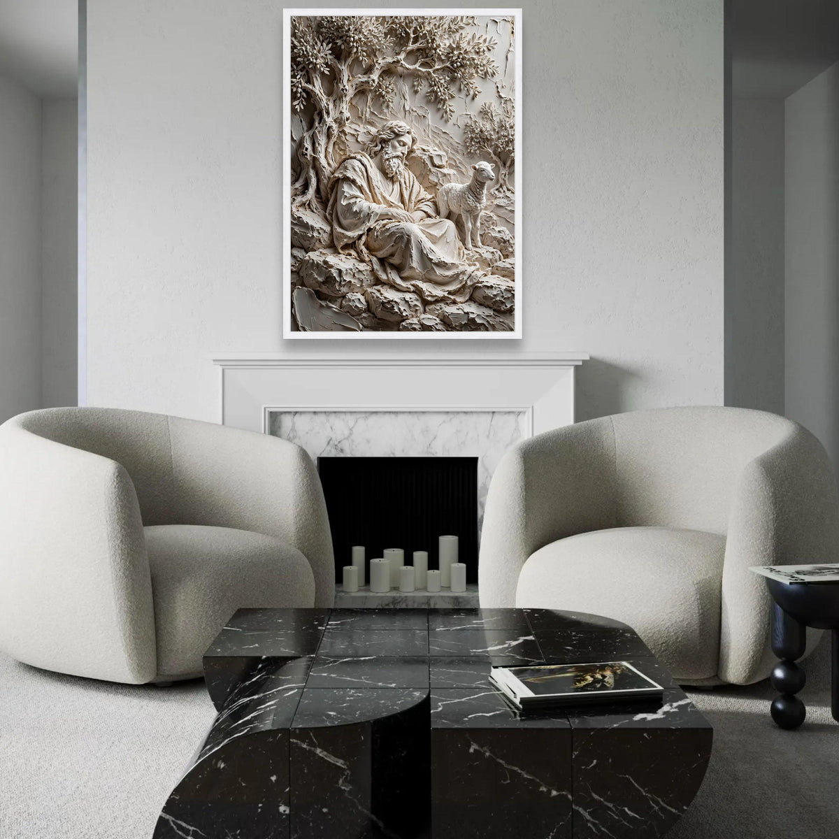 Serene Shepherd Scene Canvas, Rustic Olive Tree Wall Art, Peaceful Nature Landscape Canvas, Spiritual Home Ready To Hang Decoration