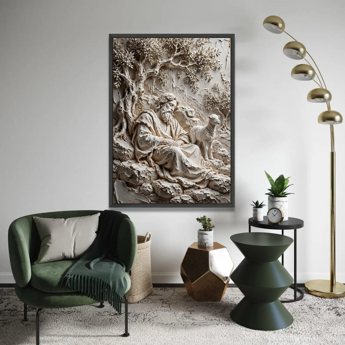 Serene Shepherd Scene Canvas, Rustic Olive Tree Wall Art, Peaceful Nature Landscape Canvas, Spiritual Home Ready To Hang Decoration