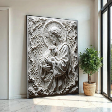 Jesus Holding Lamb Canvas Wall Art, Religious Christian Canvas, Spiritual Wall Decoration, Faith Home Art, Peaceful Ready To Hang Decoration