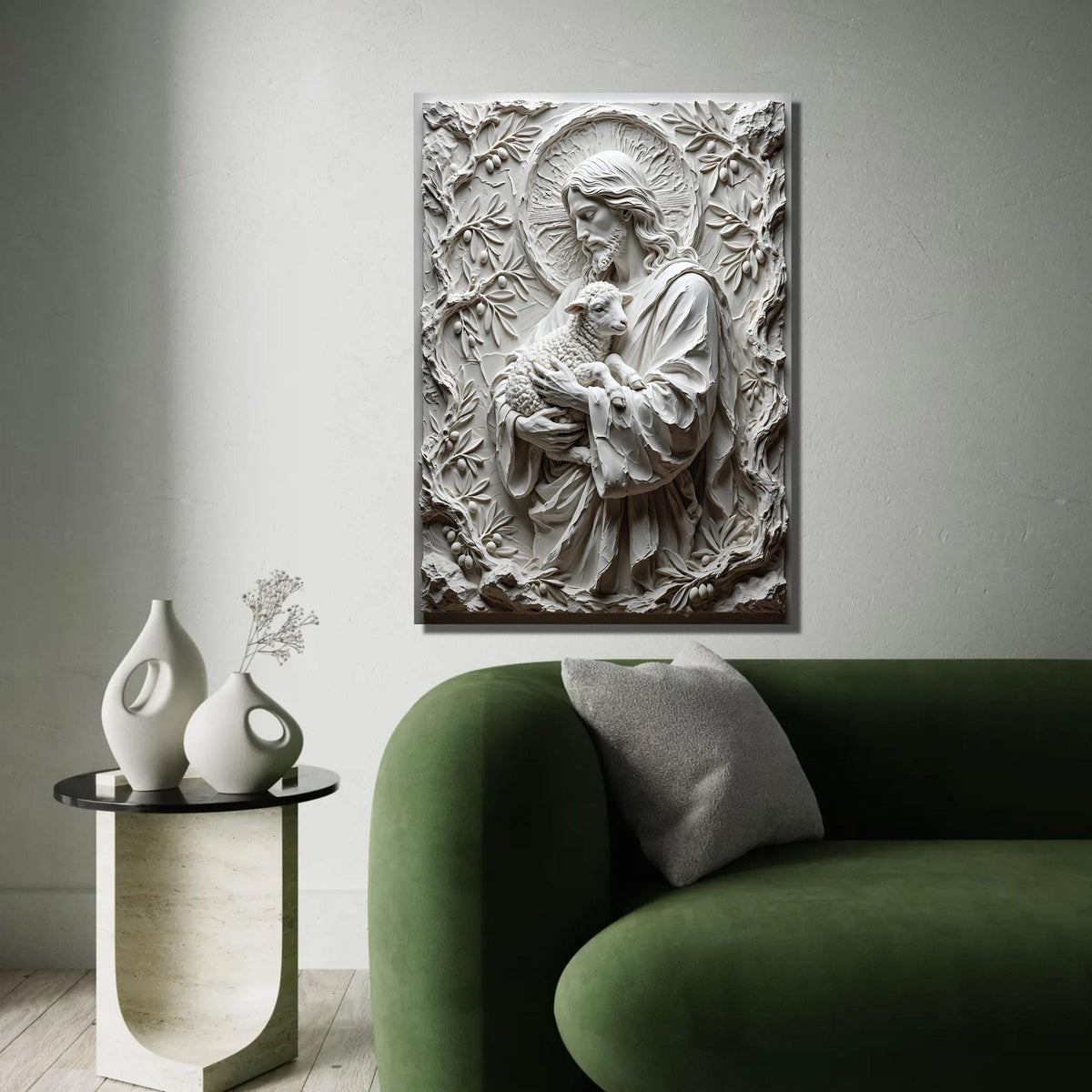 Jesus Holding Lamb Canvas Wall Art, Religious Christian Canvas, Spiritual Wall Decoration, Faith Home Art, Peaceful Ready To Hang Decoration