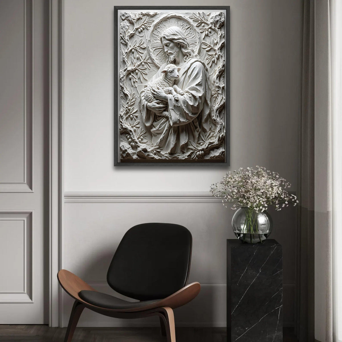 Jesus Holding Lamb Canvas Wall Art, Religious Christian Canvas, Spiritual Wall Decoration, Faith Home Art, Peaceful Ready To Hang Decoration