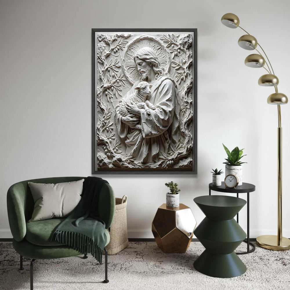 Jesus Holding Lamb Canvas Wall Art, Religious Christian Canvas, Spiritual Wall Decoration, Faith Home Art, Peaceful Ready To Hang Decoration