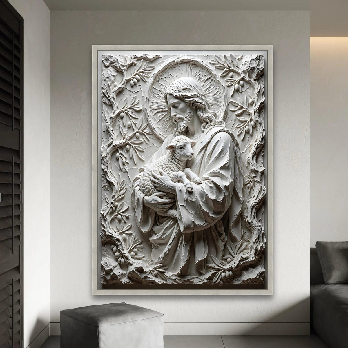 Jesus Holding Lamb Canvas Wall Art, Religious Christian Canvas, Spiritual Wall Decoration, Faith Home Art, Peaceful Ready To Hang Decoration