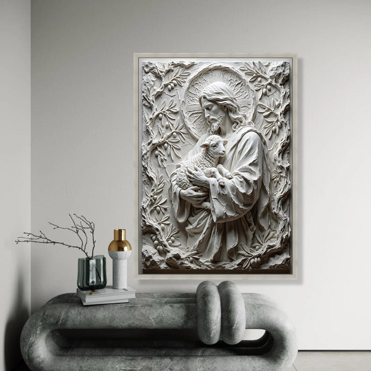 Jesus Holding Lamb Canvas Wall Art, Religious Christian Canvas, Spiritual Wall Decoration, Faith Home Art, Peaceful Ready To Hang Decoration