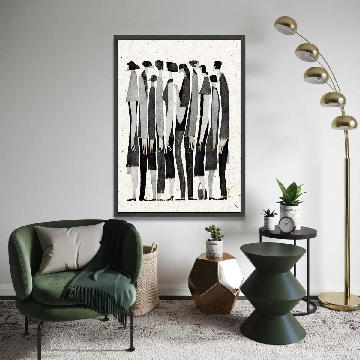 Elegant Abstract Figures Group, Modern Minimalist Canvas Wall Art, Black and Gray Silhouettes, Contemporary Home Ready To Hang Decoration