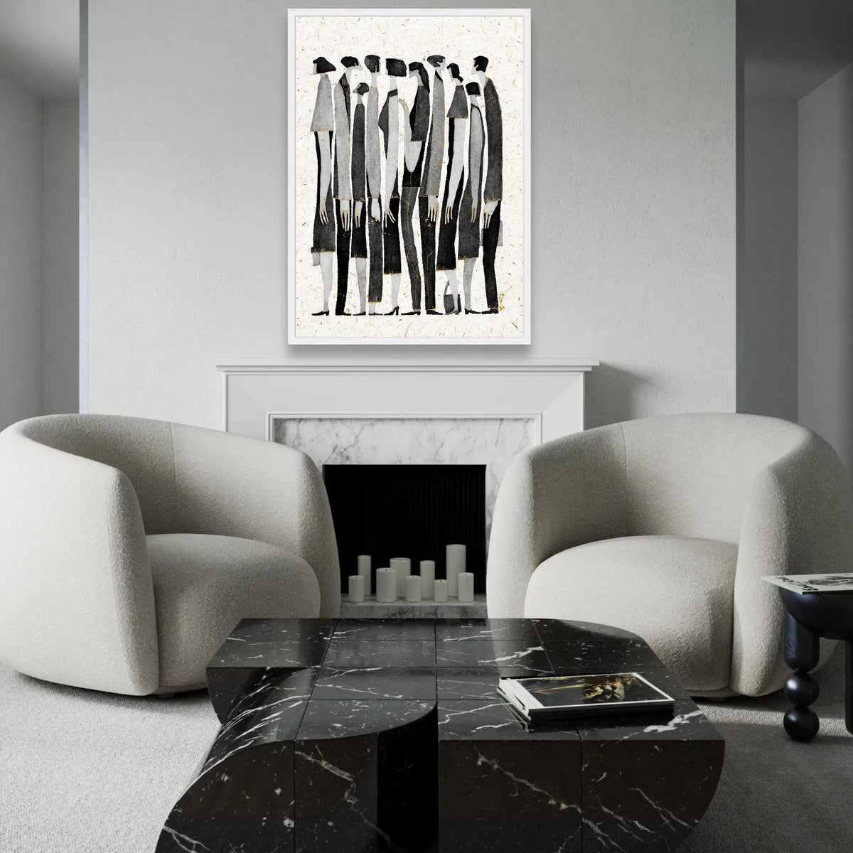 Elegant Abstract Figures Group, Modern Minimalist Canvas Wall Art, Black and Gray Silhouettes, Contemporary Home Ready To Hang Decoration