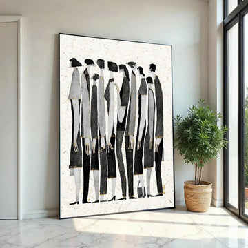 Elegant Abstract Figures Group, Modern Minimalist Canvas Wall Art, Black and Gray Silhouettes, Contemporary Home Ready To Hang Decoration