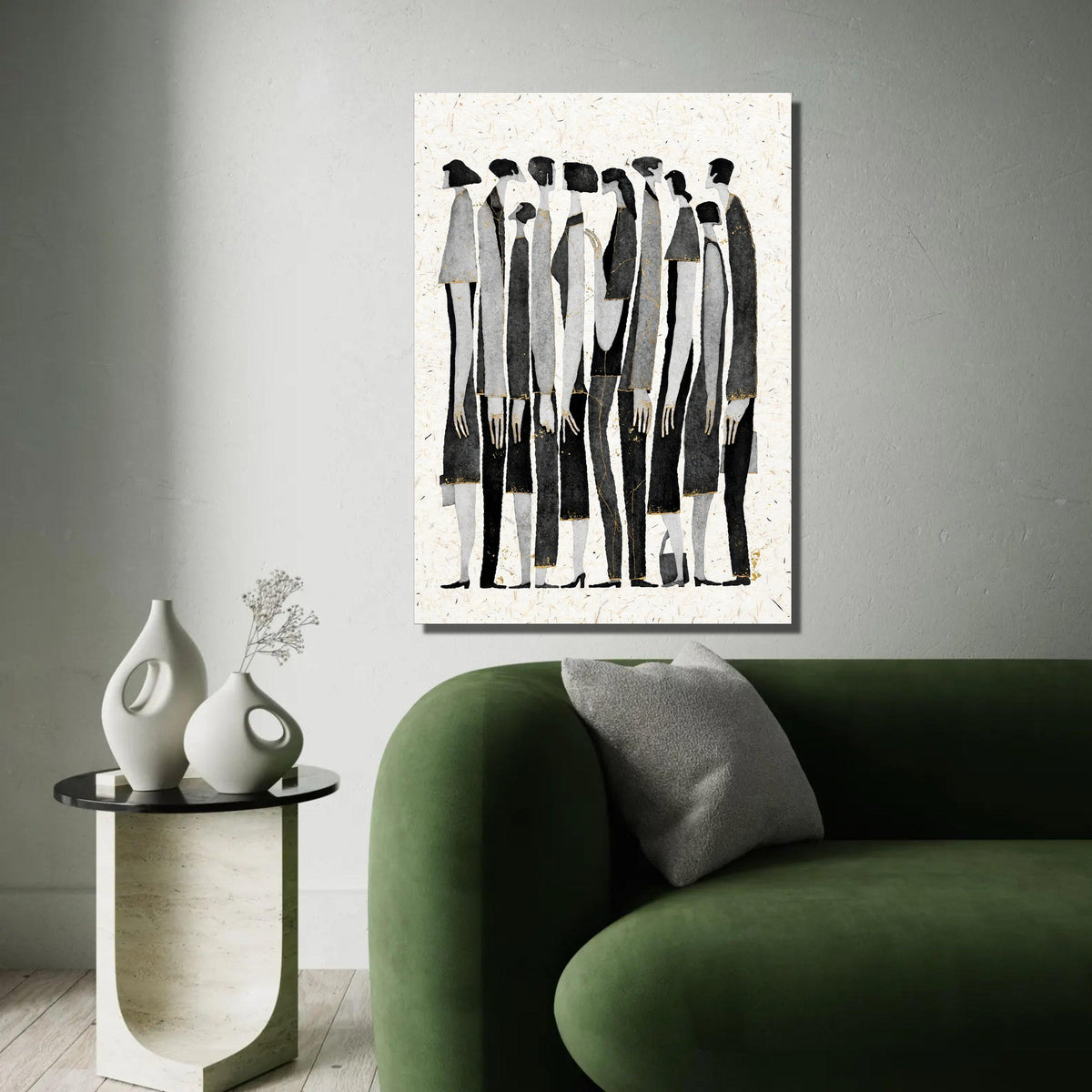 Elegant Abstract Figures Group, Modern Minimalist Canvas Wall Art, Black and Gray Silhouettes, Contemporary Home Ready To Hang Decoration