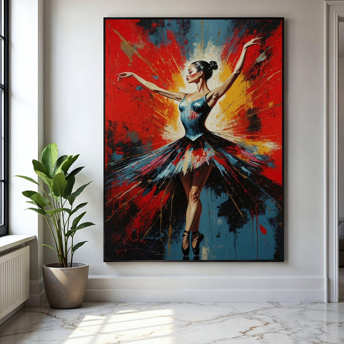 Elegant Ballerina Pose Canvas, Color Splash Dance Art, Abstract Ballet Wall Decoration, Contemporary Canvas Wall Art Gift Art, Home Decor