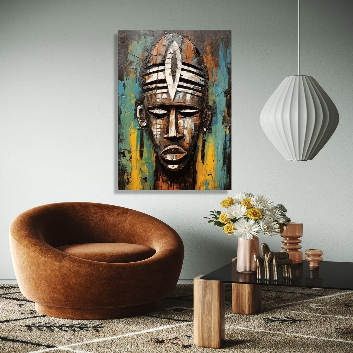 Abstract Tribal Mask Canvas, African Art Wall Decor, Contemporary Canvas, Ethnic Face Painting, Home Decoration Gift Art, Home Decor, Print