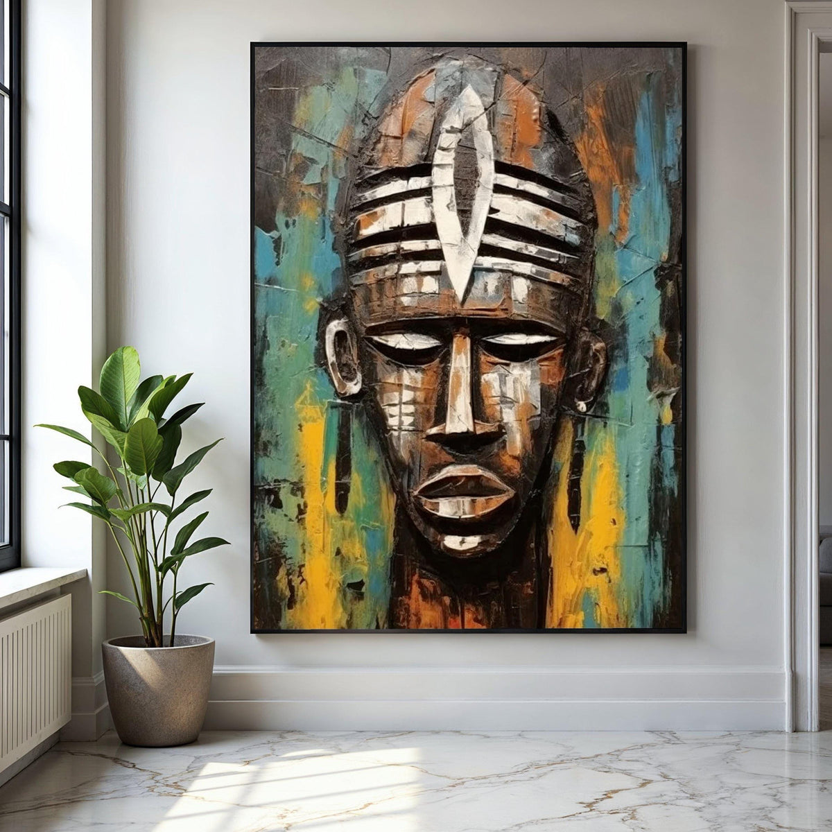 Abstract Tribal Mask Canvas, African Art Wall Decor, Contemporary Canvas, Ethnic Face Painting, Home Decoration Gift Art, Home Decor, Print
