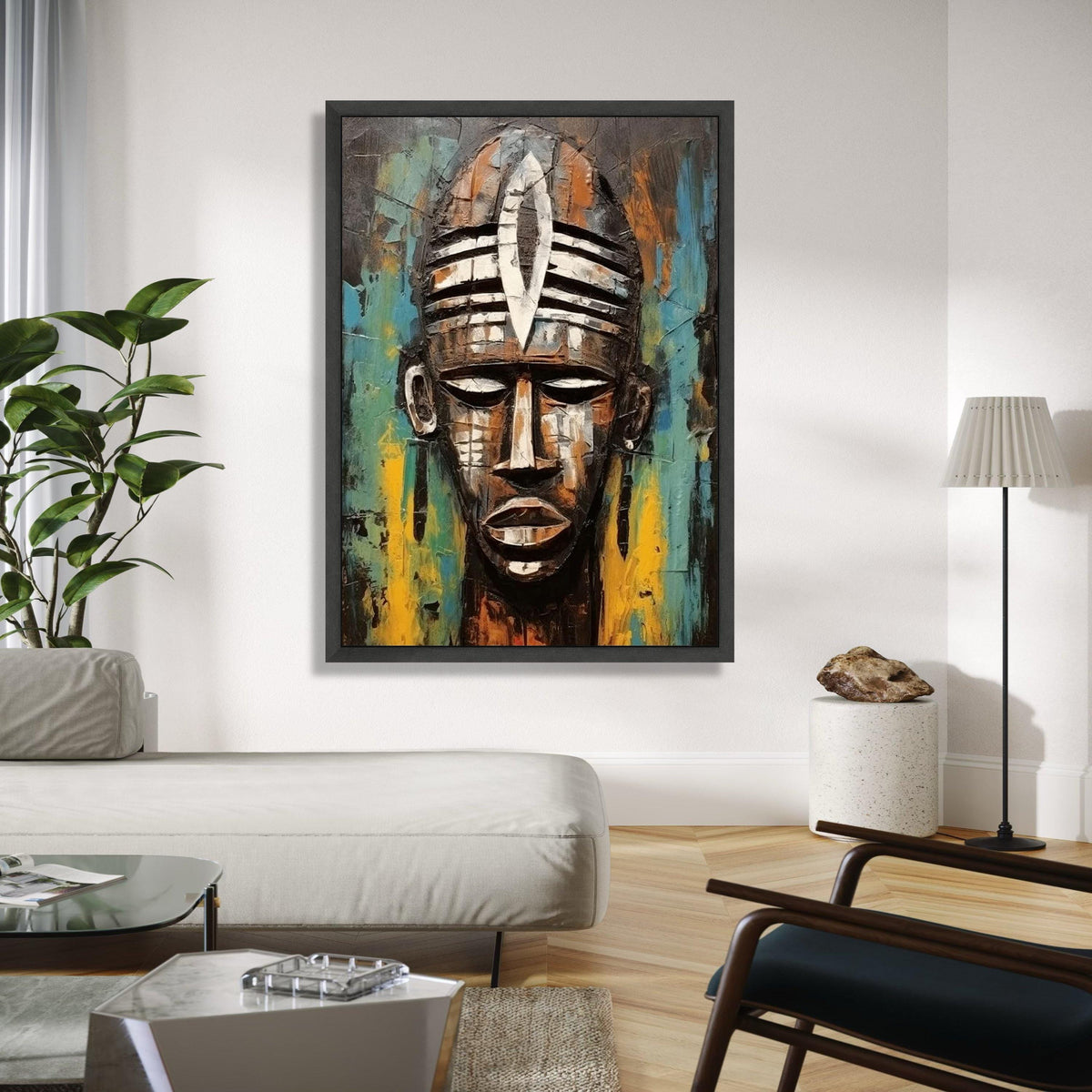 Abstract Tribal Mask Canvas, African Art Wall Decor, Contemporary Canvas, Ethnic Face Painting, Home Decoration Gift Art, Home Decor, Print