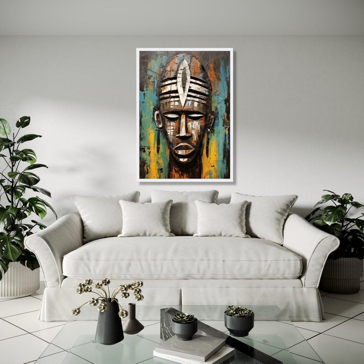 Abstract Tribal Mask Canvas, African Art Wall Decor, Contemporary Canvas, Ethnic Face Painting, Home Decoration Gift Art, Home Decor, Print