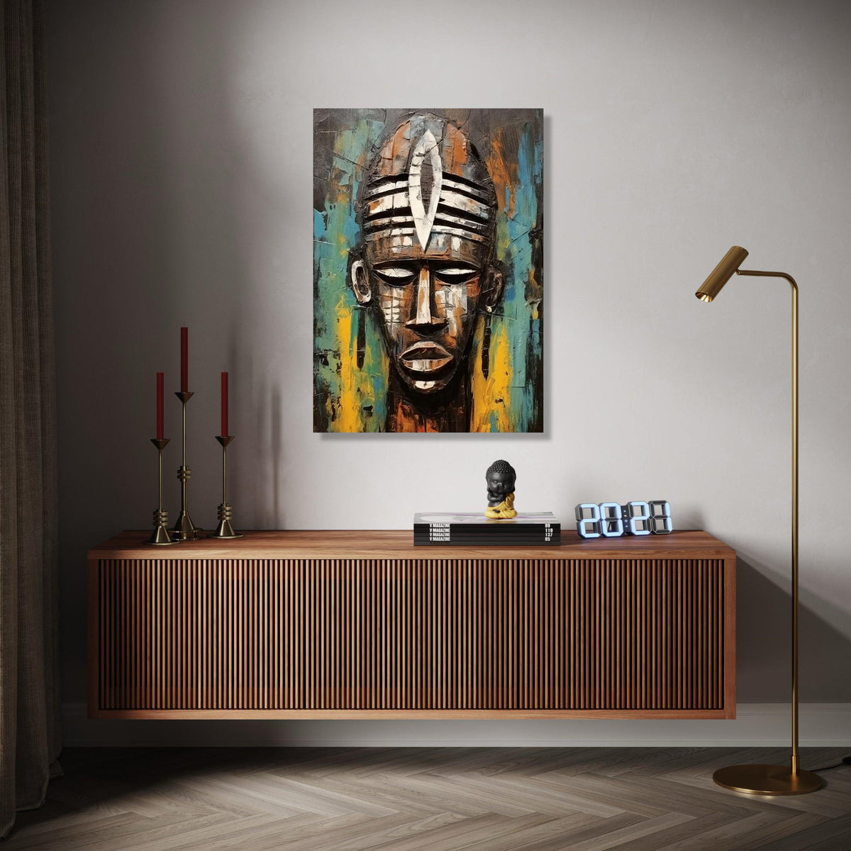 Abstract Tribal Mask Canvas, African Art Wall Decor, Contemporary Canvas, Ethnic Face Painting, Home Decoration Gift Art, Home Decor, Print