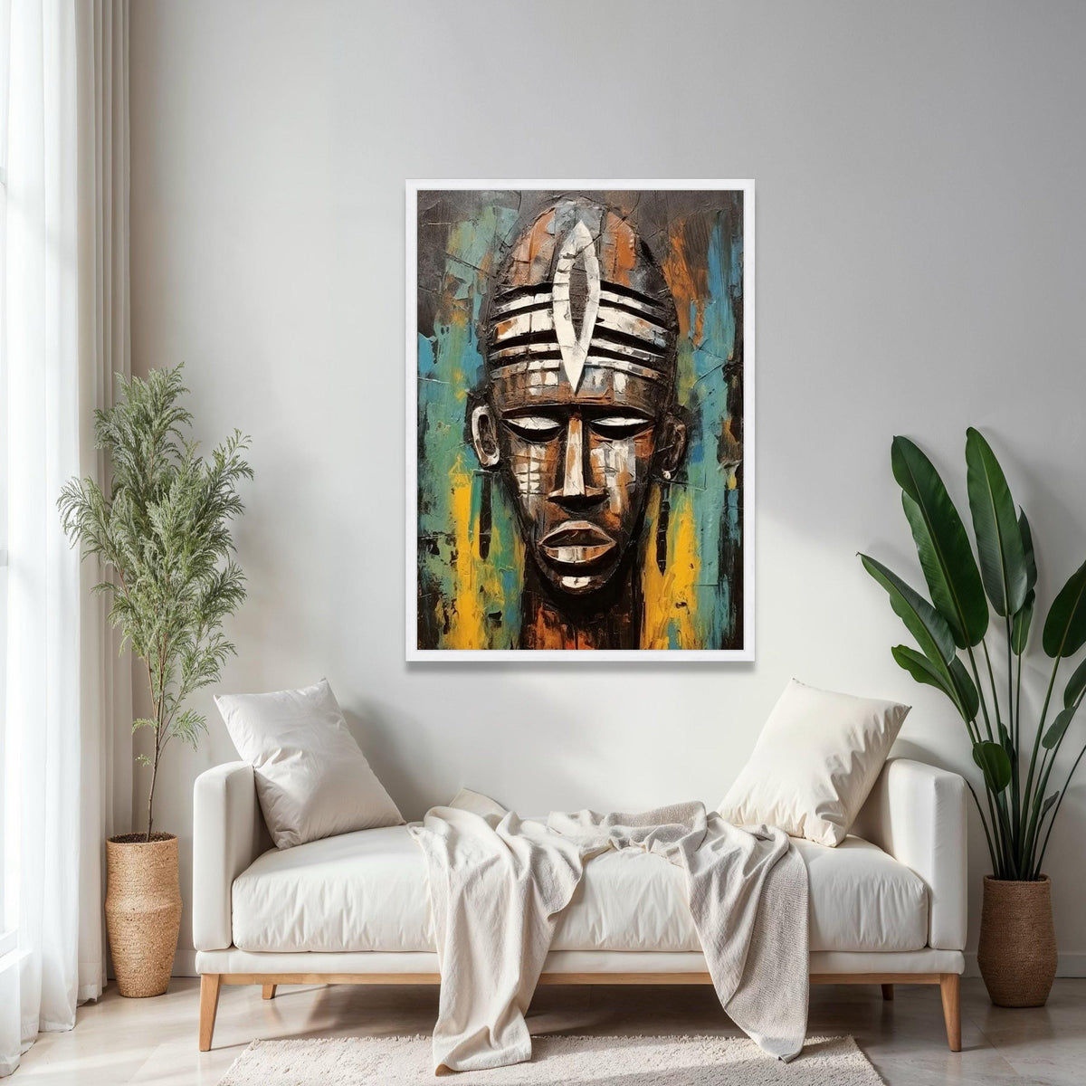 Abstract Tribal Mask Canvas, African Art Wall Decor, Contemporary Canvas, Ethnic Face Painting, Home Decoration Gift Art, Home Decor, Print