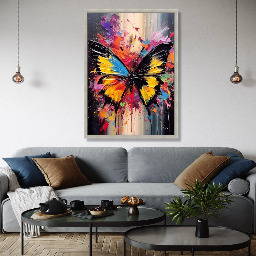 Vibrant Butterfly Splash Canvas, Abstract Colorful Wall Art, Modern Insect Painting, Bold Home Decoration, Ready Gift Art, Home Decor, Print