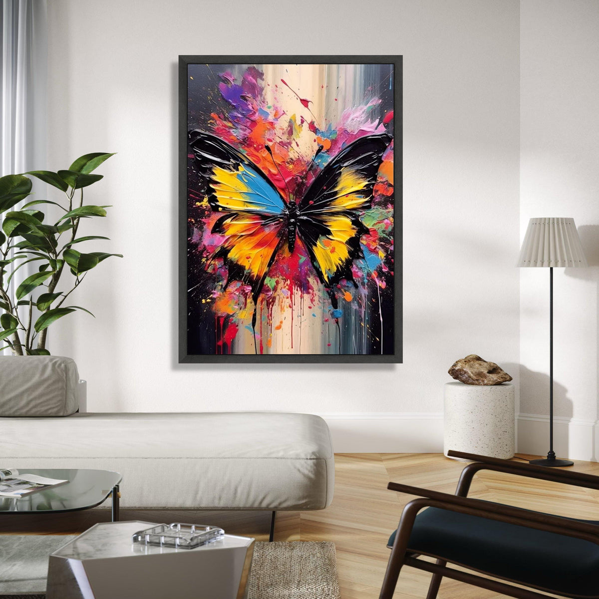 Vibrant Butterfly Splash Canvas, Abstract Colorful Wall Art, Modern Insect Painting, Bold Home Decoration, Ready Gift Art, Home Decor, Print