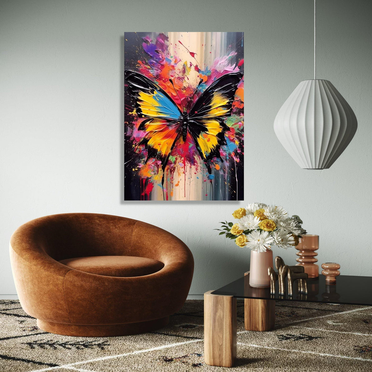 Vibrant Butterfly Splash Canvas, Abstract Colorful Wall Art, Modern Insect Painting, Bold Home Decoration, Ready Gift Art, Home Decor, Print