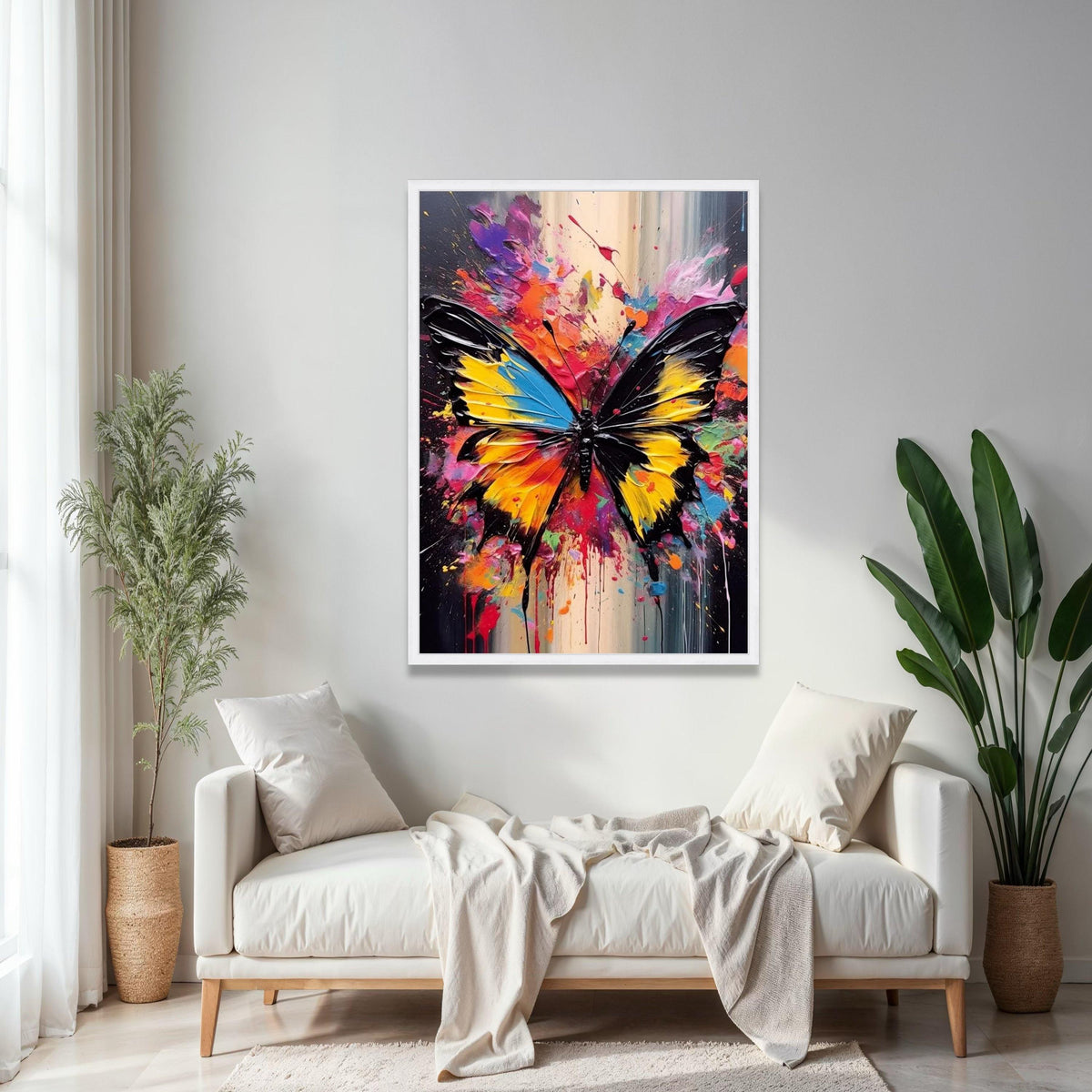 Vibrant Butterfly Splash Canvas, Abstract Colorful Wall Art, Modern Insect Painting, Bold Home Decoration, Ready Gift Art, Home Decor, Print